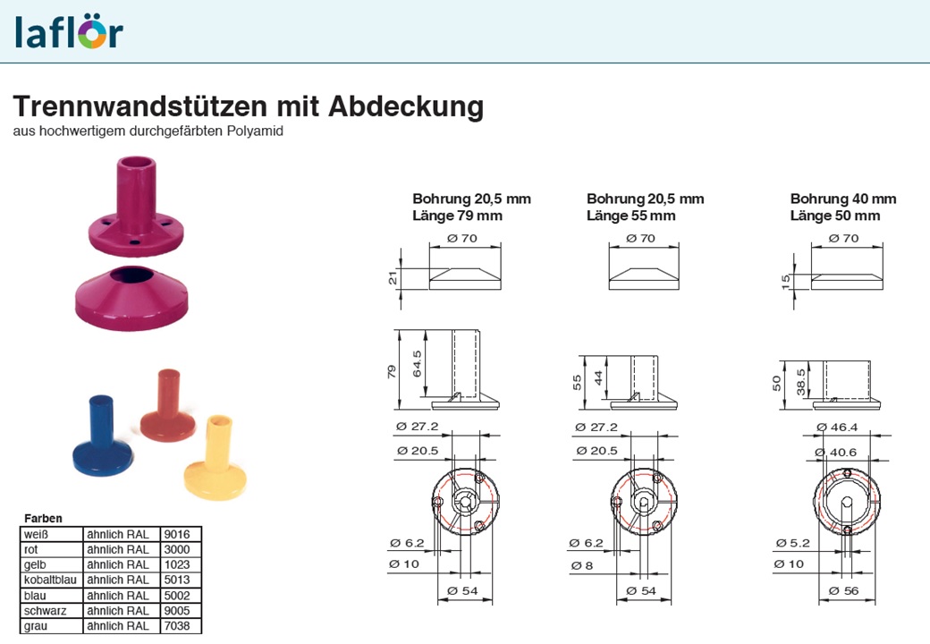 Trennwandstützen mit Abdeckung