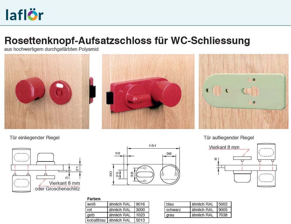 Rosettenknopf-Aufsatzschloss für WC-Schließung
