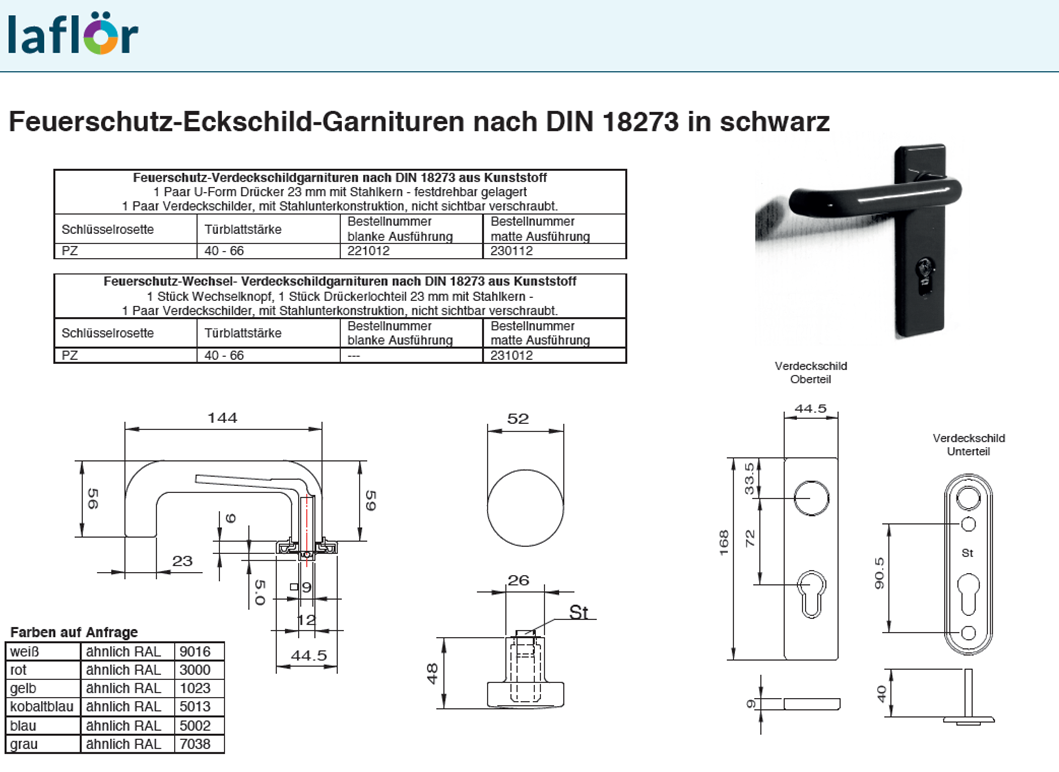 Feuerschutz-Eckschild-Garnituren