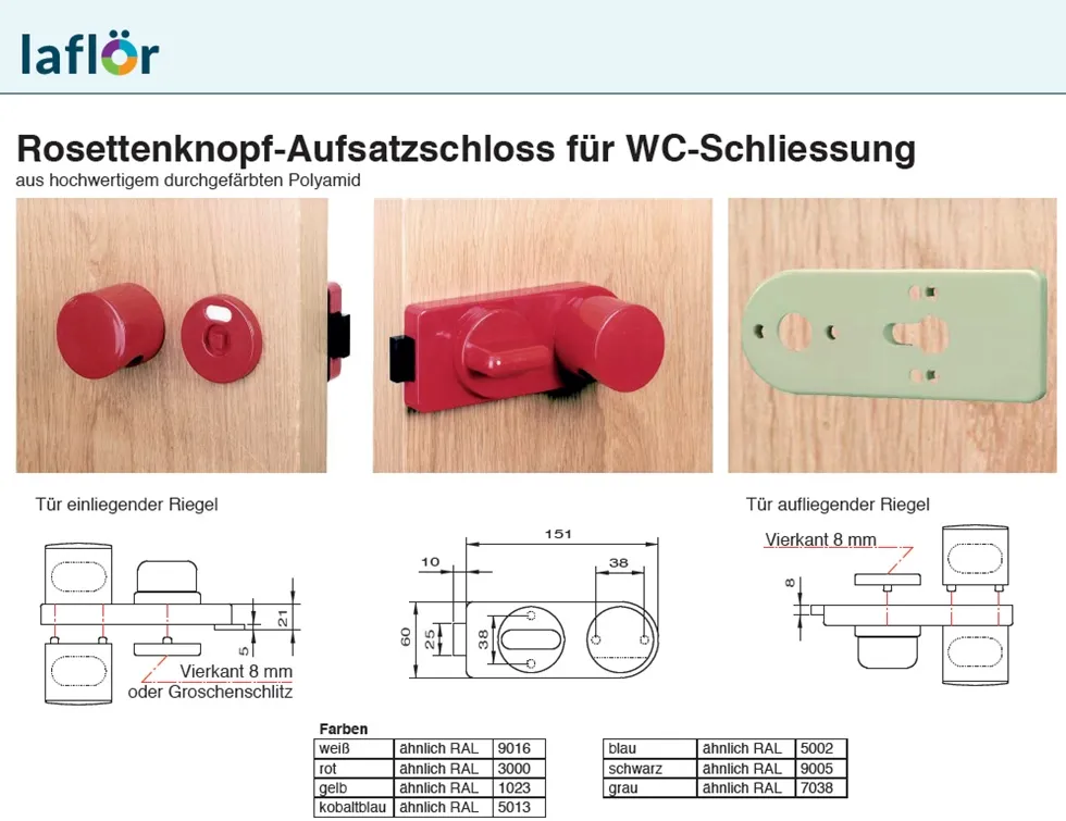 Rosettenknopf-Aufsatzschloss für WC-Schließung