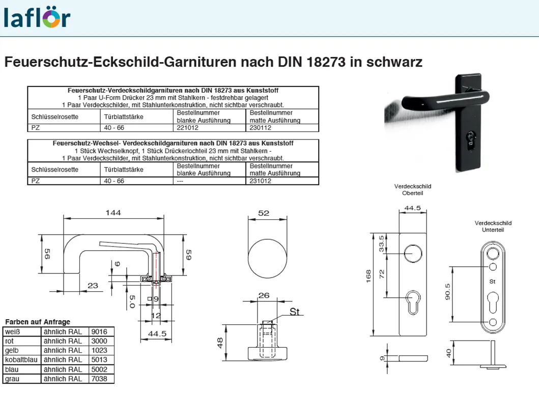 Feuerschutz-Eckschild-Garnituren