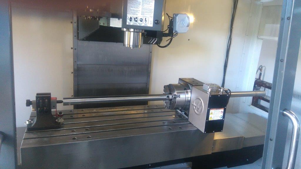 Haas VF3 with fourth axis synchronized with the spindle