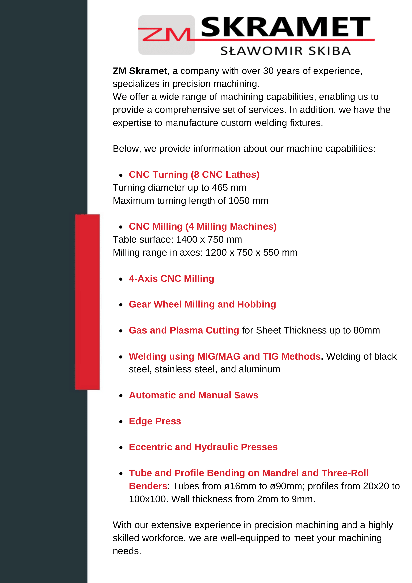 Skramet machines details
