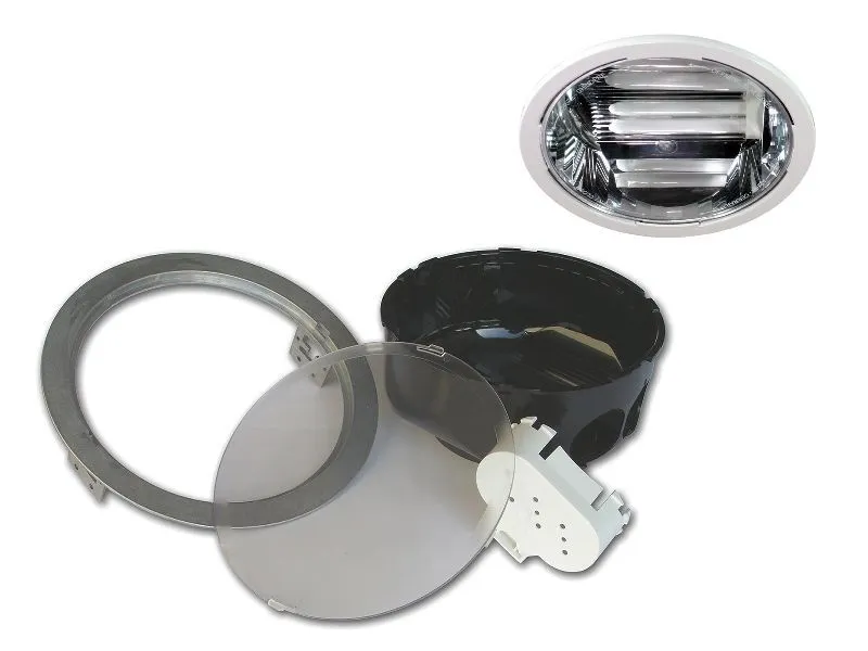 Plastic downlight with alu trim; Deckenleuchte