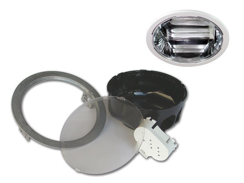 Plastic downlight with alu trim; Deckenleuchte
