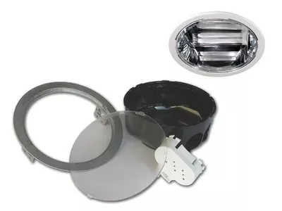 Plastic downlight with alu trim; Deckenleuchte