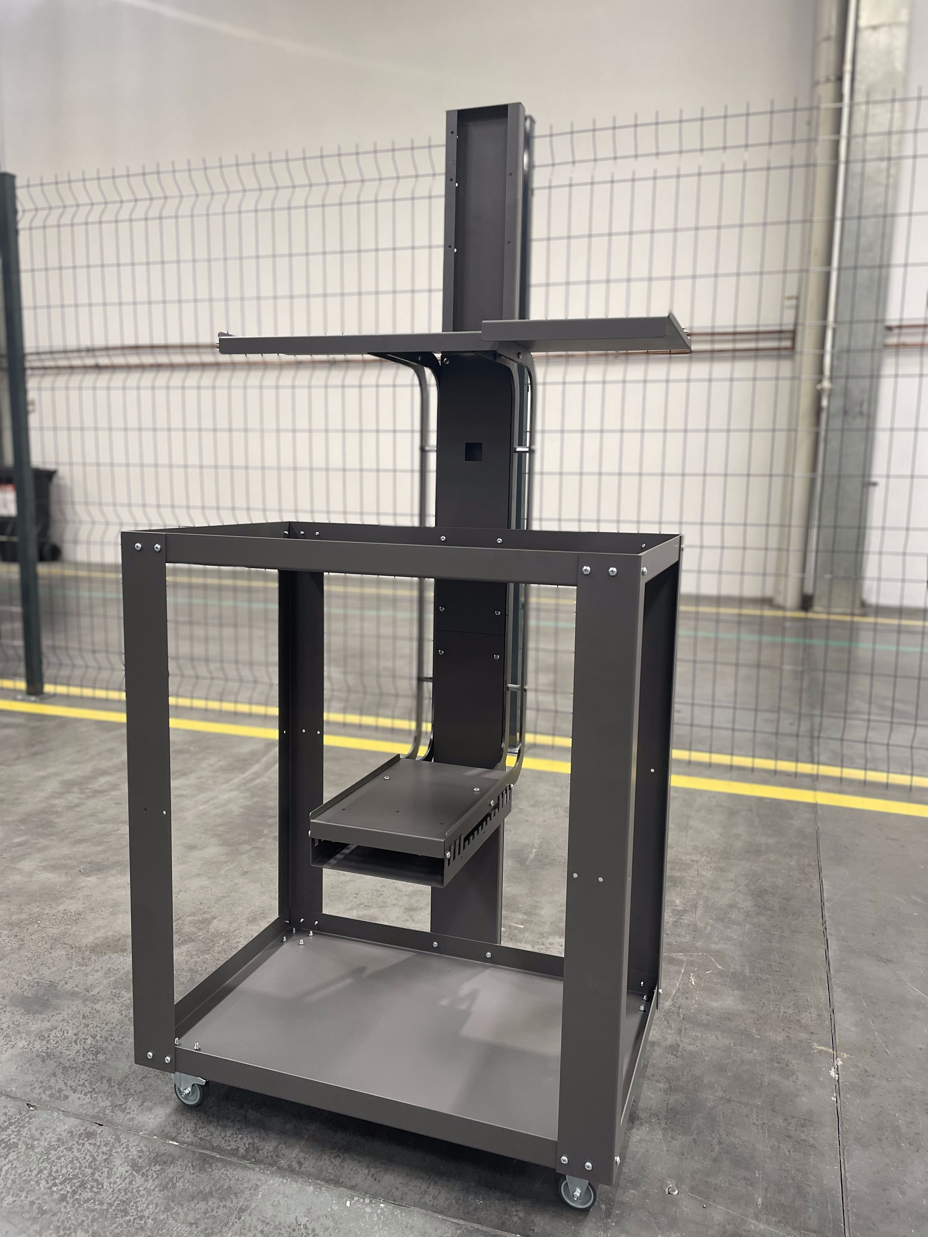 Two Tray Steel Roll Carts With Monitor, painted and assembled