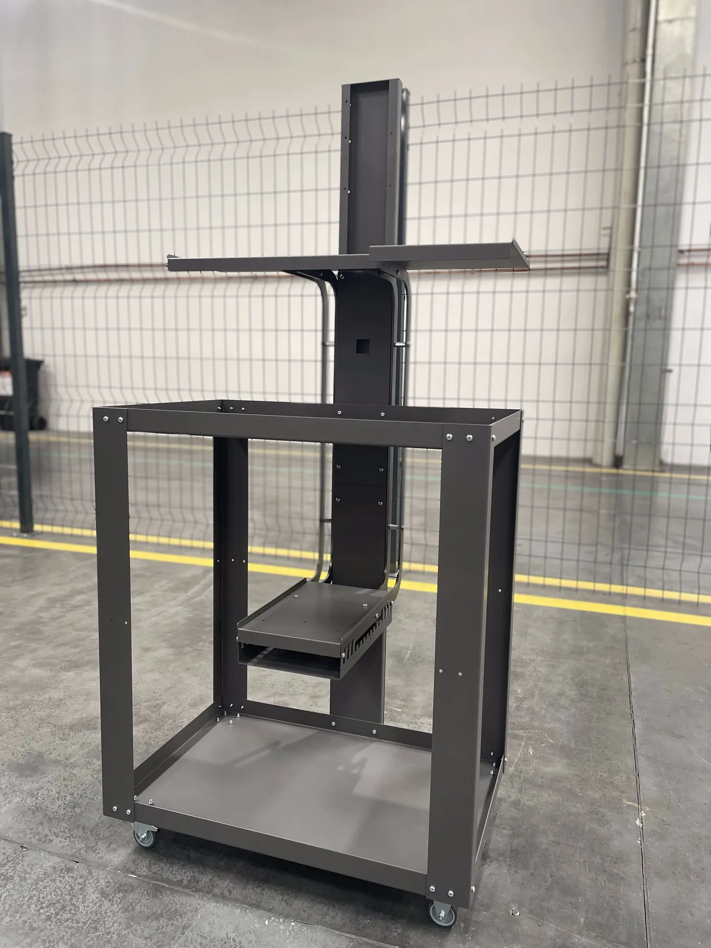 Two Tray Steel Roll Carts With Monitor, painted and assembled