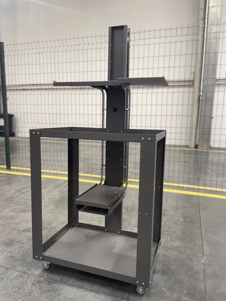 Two Tray Steel Roll Carts With Monitor, painted and assembled