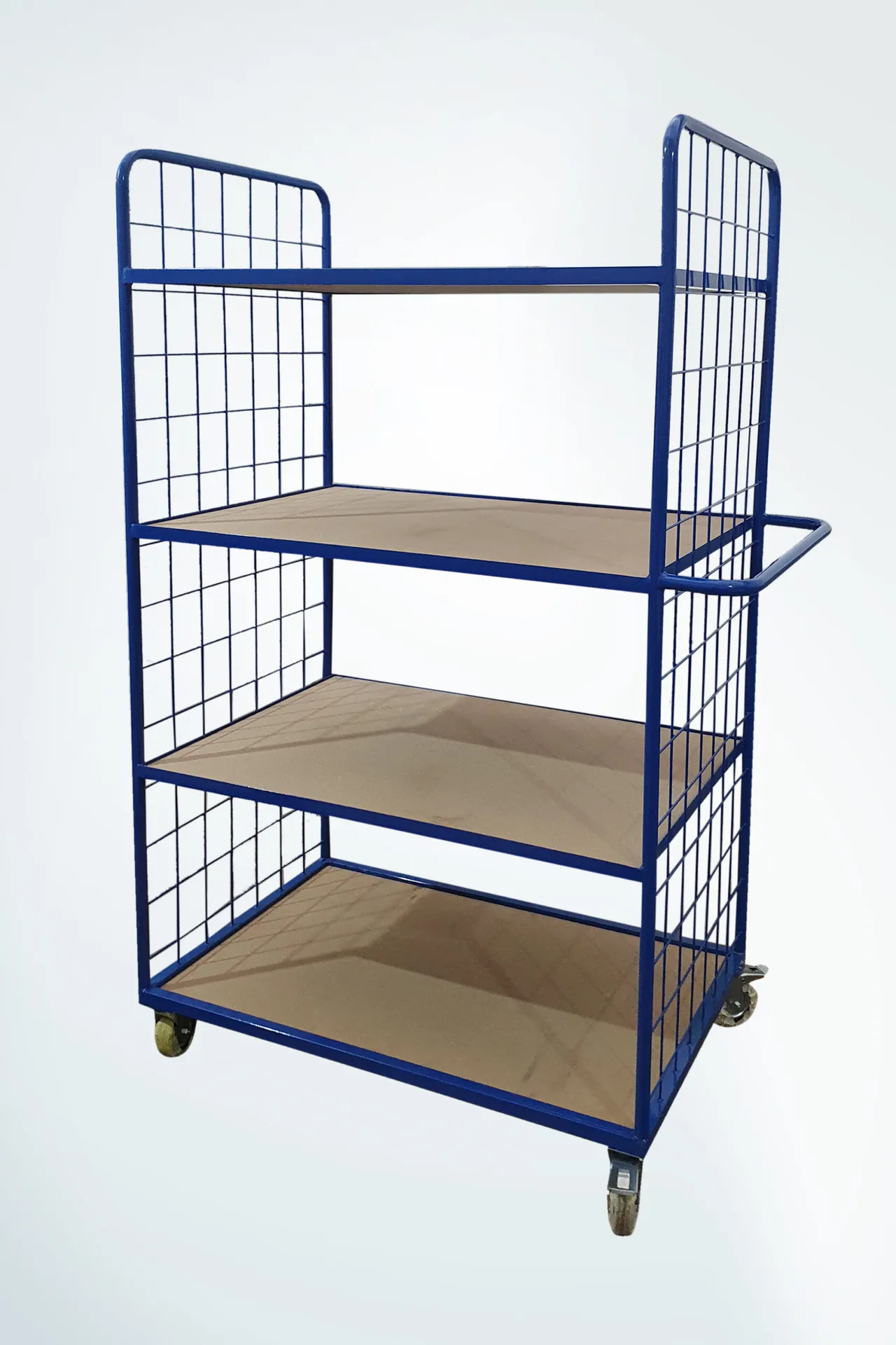 Four-story cart with raw chipboard