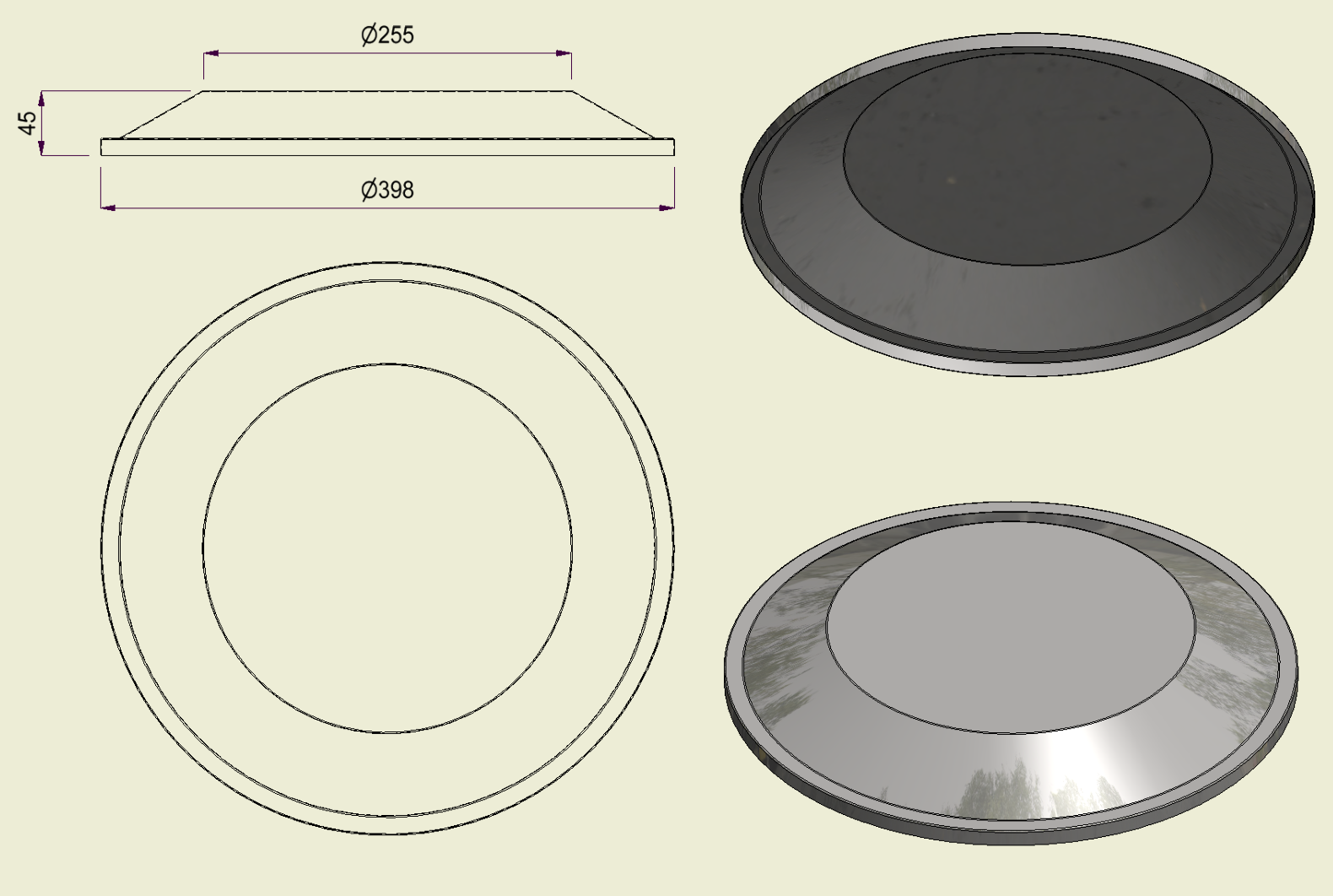 PIAI304BOM400 - Piatto Bombato Inox 304 d.400 (int.255)
