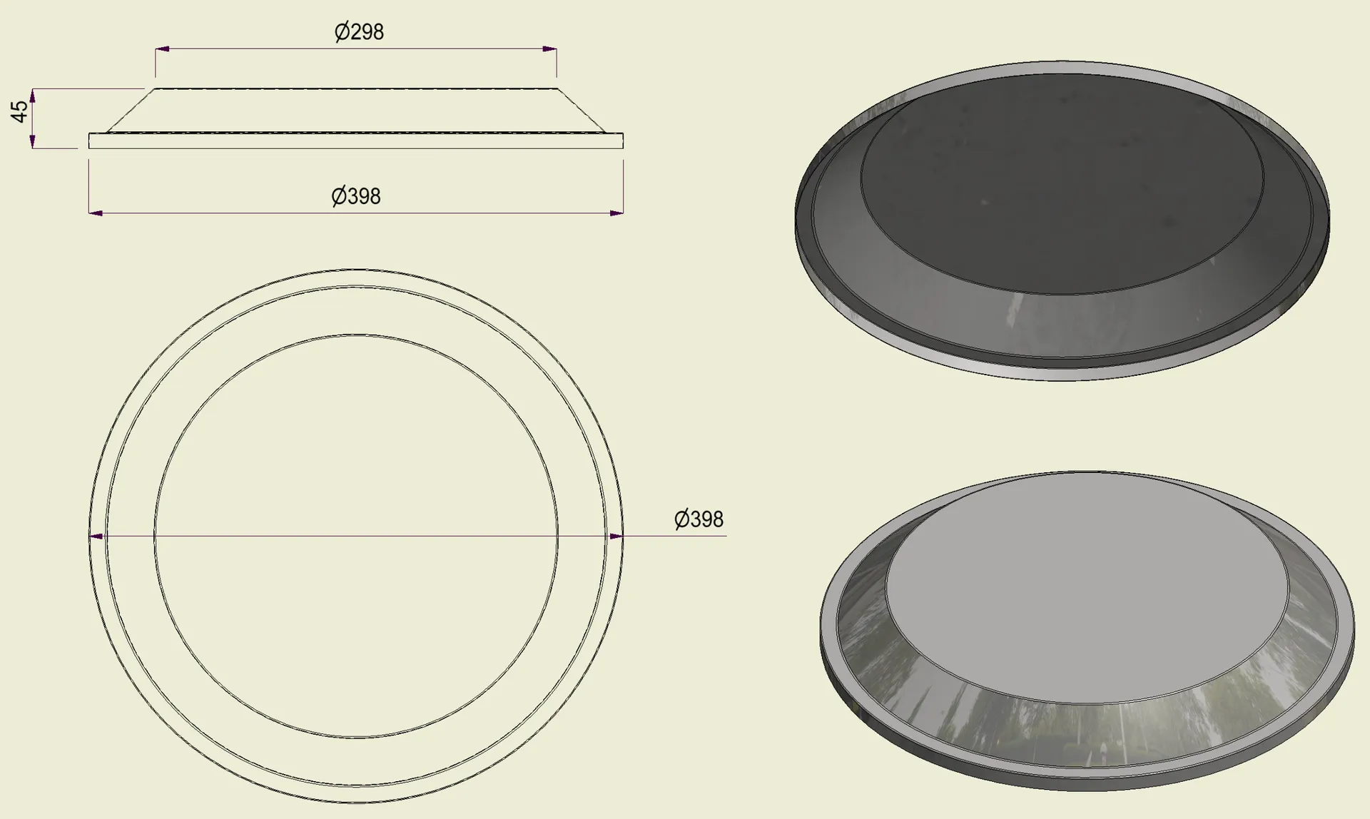 PIAI304BOM400 - Piatto Bombato Inox 304 d.400 (int.298)