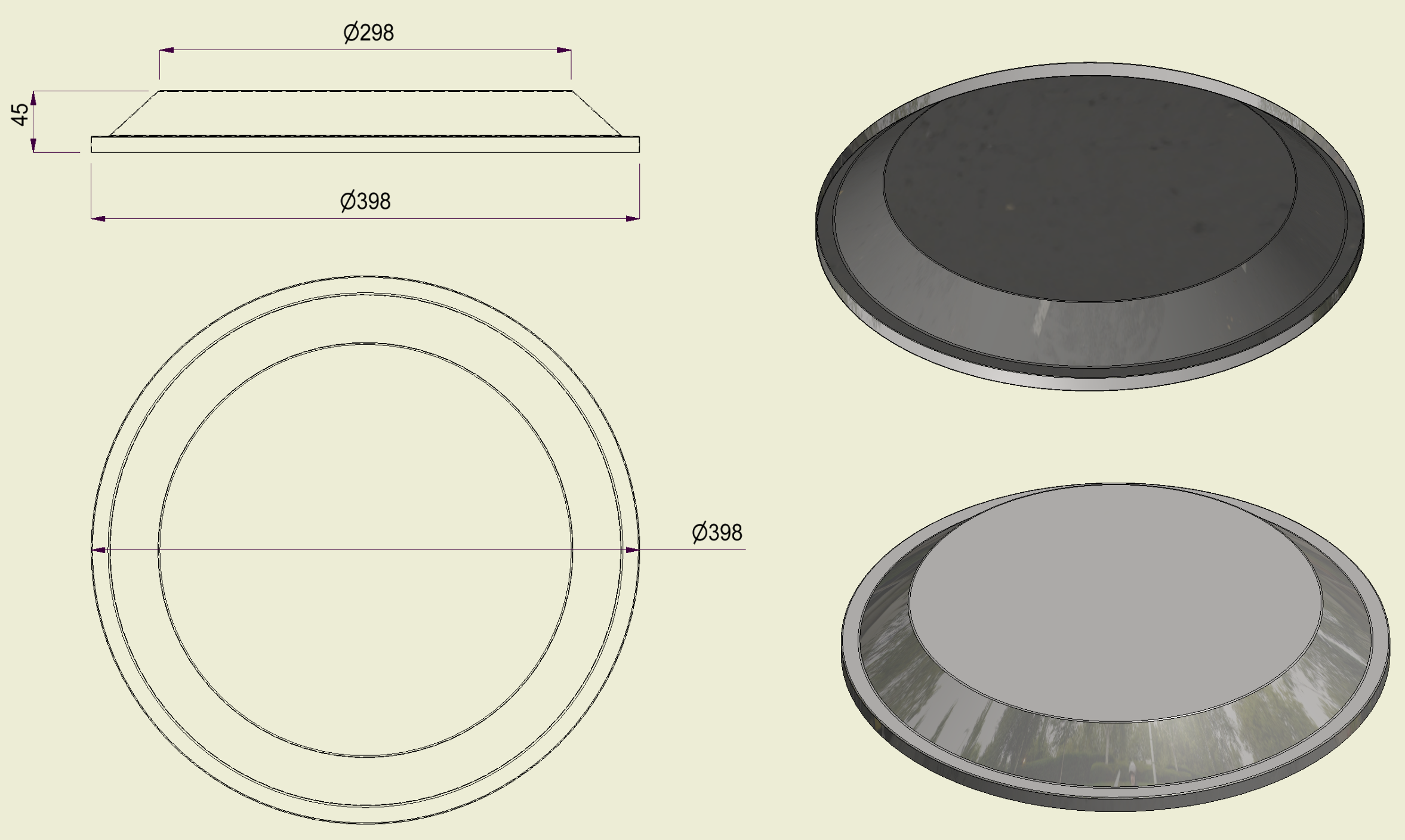 PIAI304BOM400 - Piatto Bombato Inox 304 d.400 (int.298)