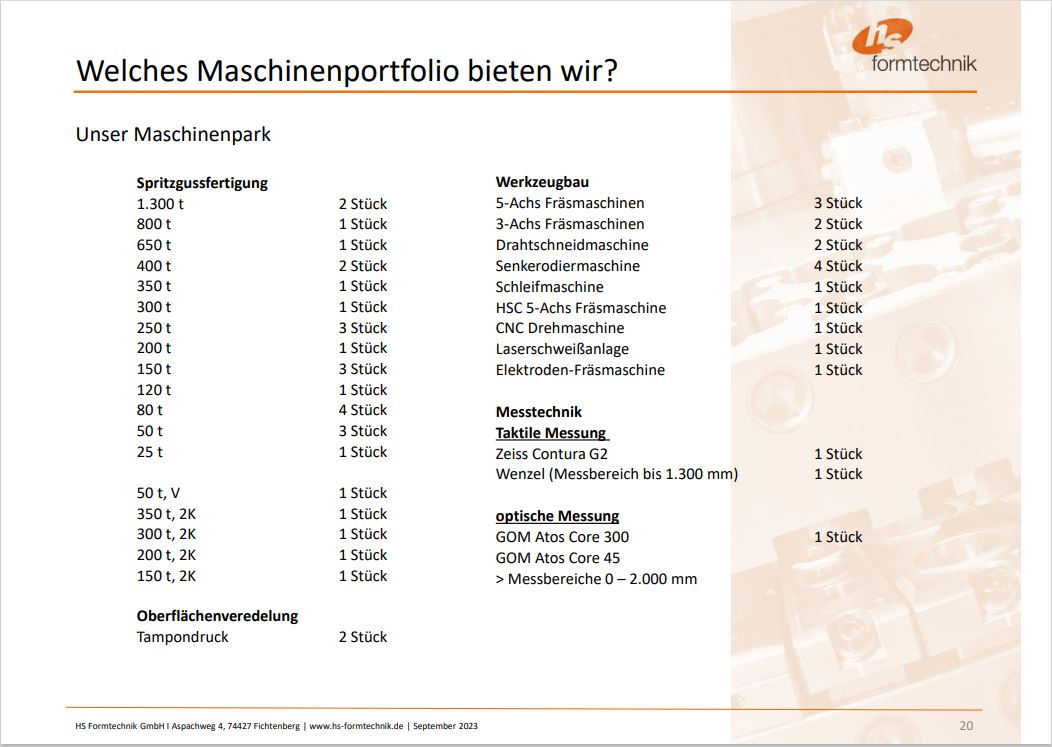 Gesamtübersicht Maschinenpark