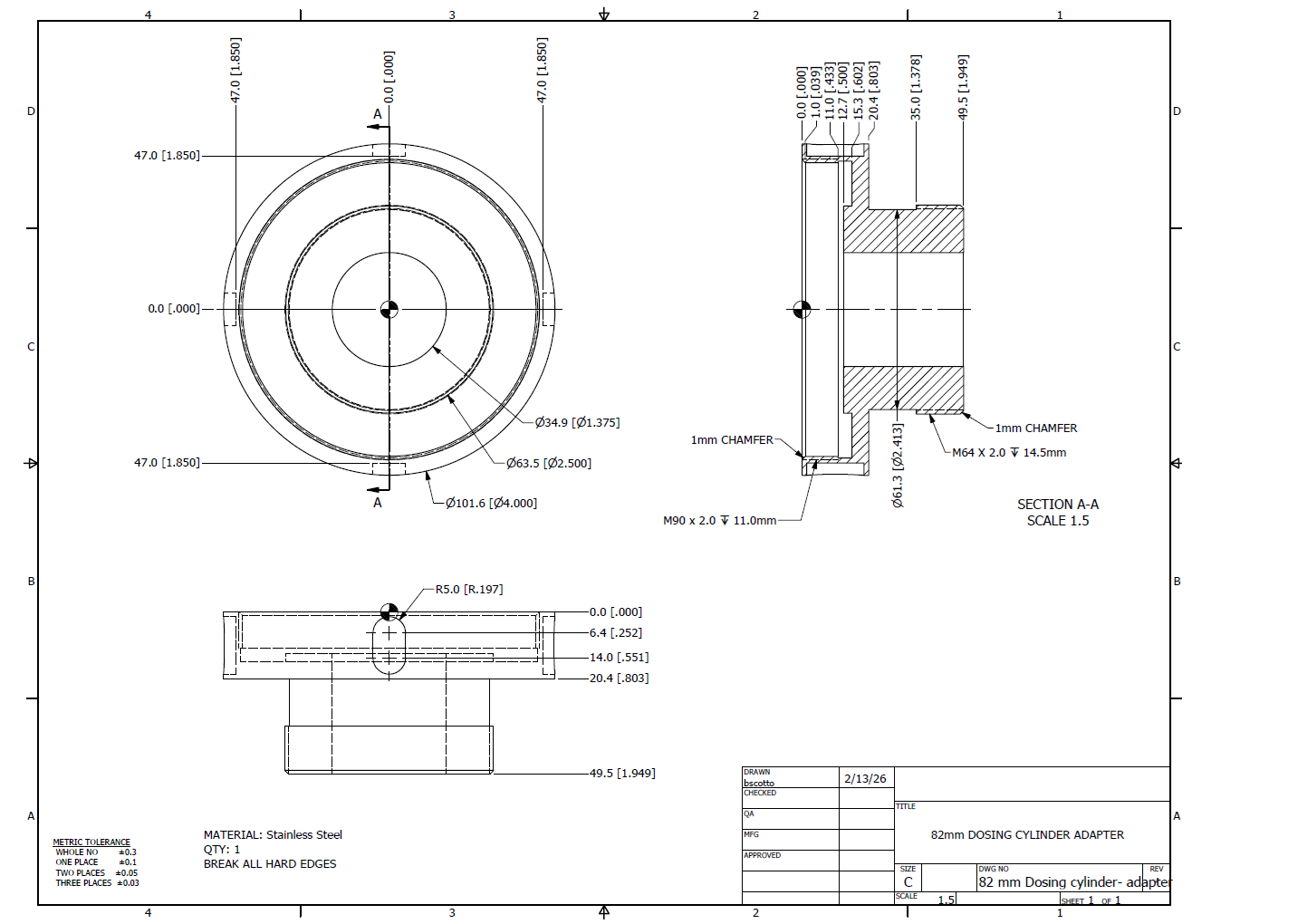 82 mm Dosing cylinder- adapter