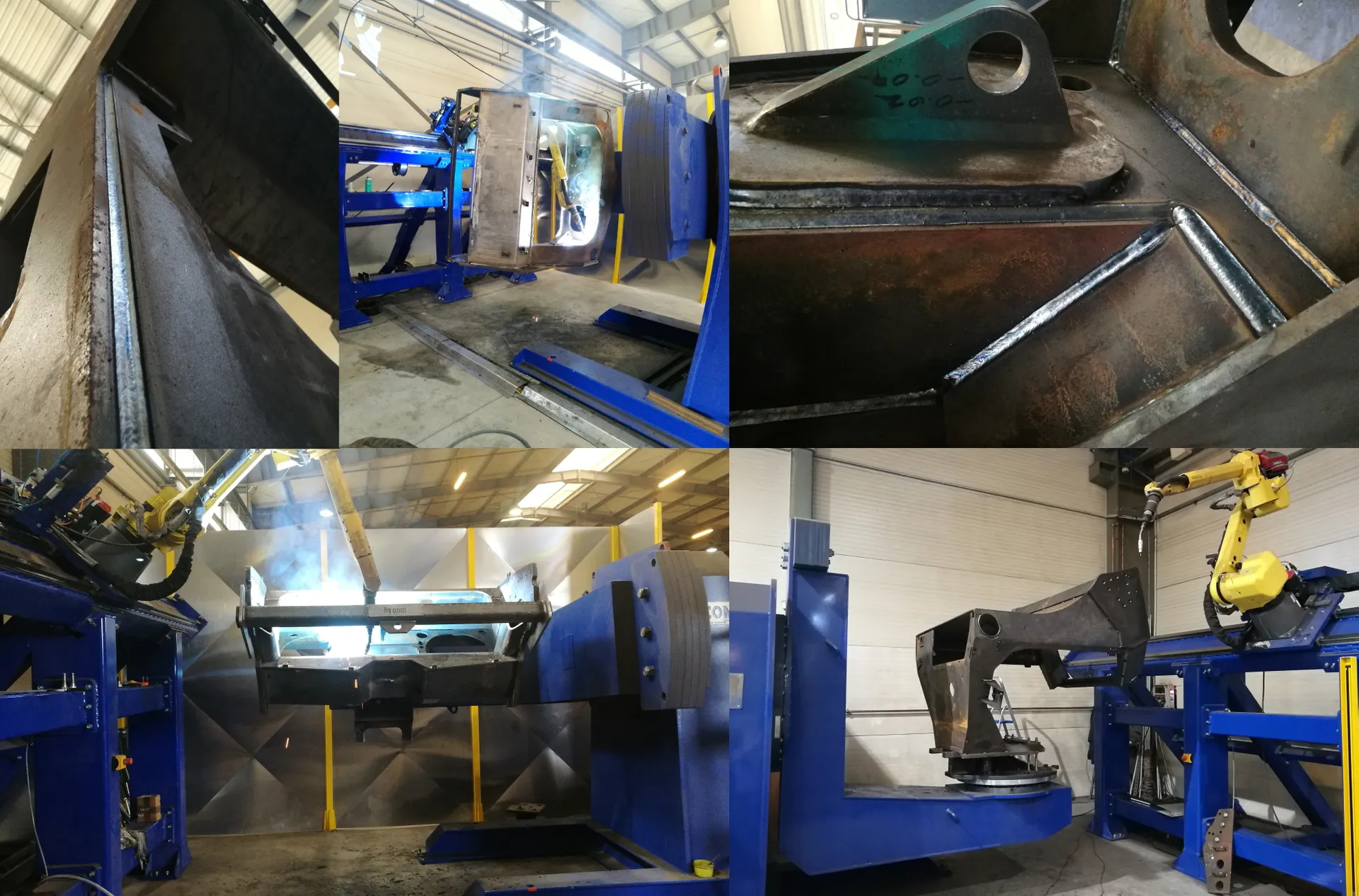 Robot welidng - Fanuc robot on a 9 meter rail with two 2-axis positioners 1,5t capacity each